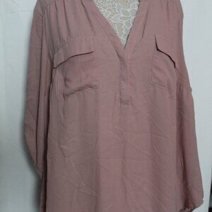 2x LIKE NEW Harper Georgette Pullover 3/4 Sleeve Blouse - Rose taupe